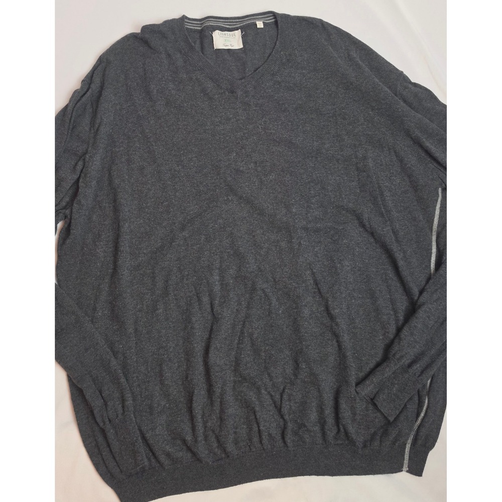 Linksoul Mens Charcoal Gray Cotton Cashmere V-Neck Golf Pullover Sweater XXL